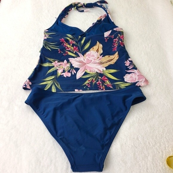 Cupshe Blue Ruffle Tankini Set NWT Tank Top and Bikini Swimsuit  Sz Small - Picture 5 of 16
